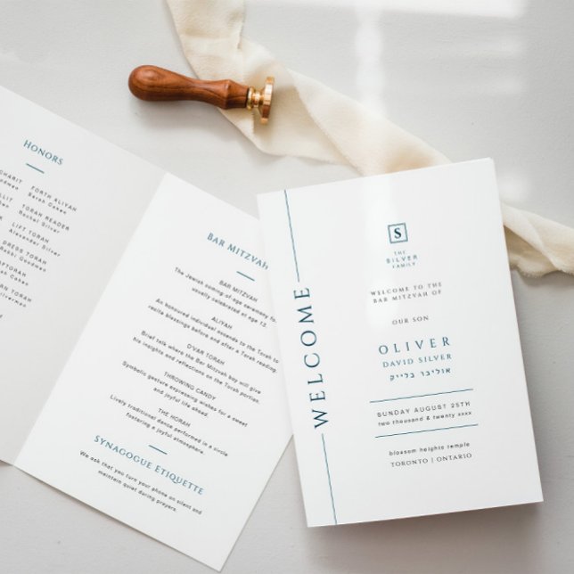 Bar Azul Moderno Mitzvah Folheto do Programa (Criador carregado)