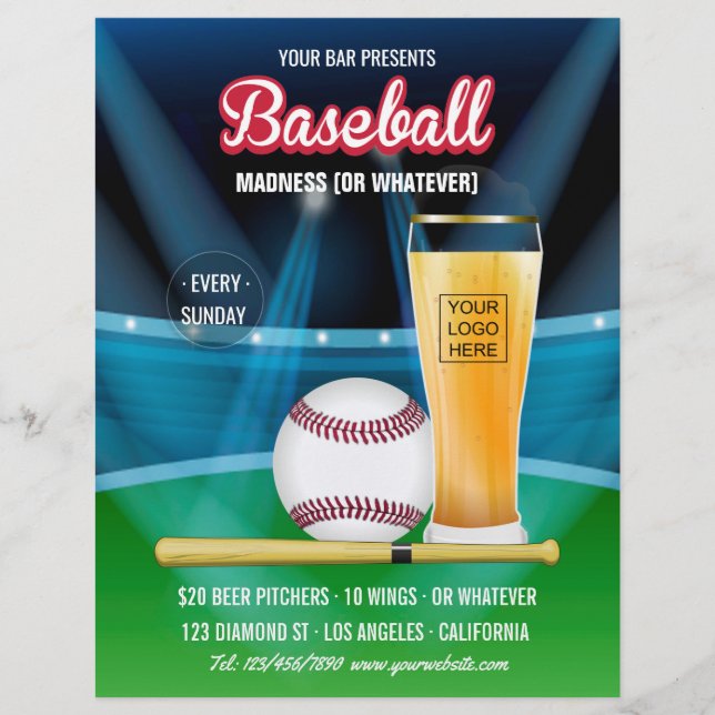 Bar Baseball Event Promo Menu adicionar foto e log (Frente)