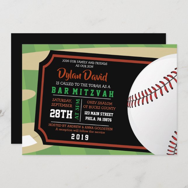 Bar BASEBALL TICKET Bat Mitzvah Convite (Frente/Verso)