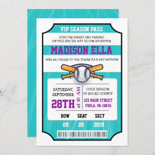 Bar BASEBALL TICKET Bat Mitzvah Convite