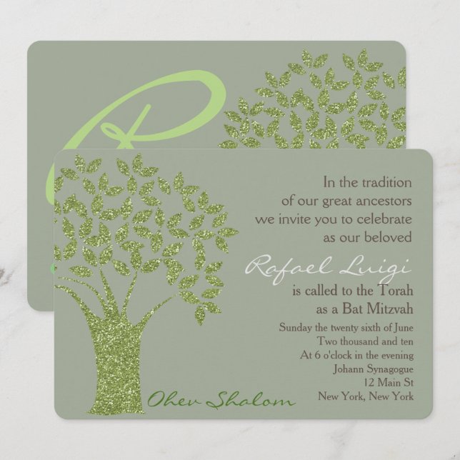 Bar Bat Bnai Tree of Life Mitzvah Convite (Frente/Verso)