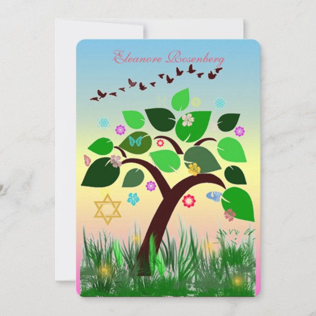Bar Bat Bnai Tree of Life Mitzvah Convite (Frente)