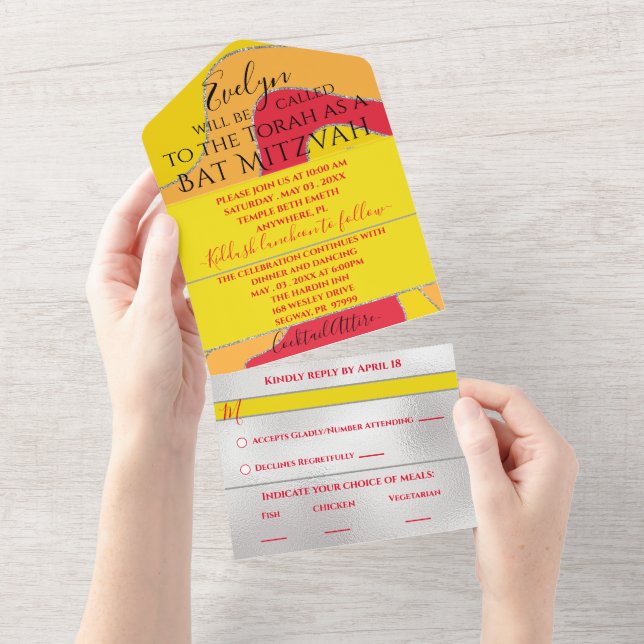Bar Bat Mitzvah All in One Invitation Glitter Wave (Tearaway)