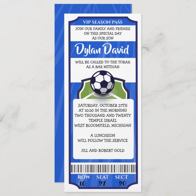 Bar Bat Mitzvah do SOCCER TICKET Convite (Frente/Verso)