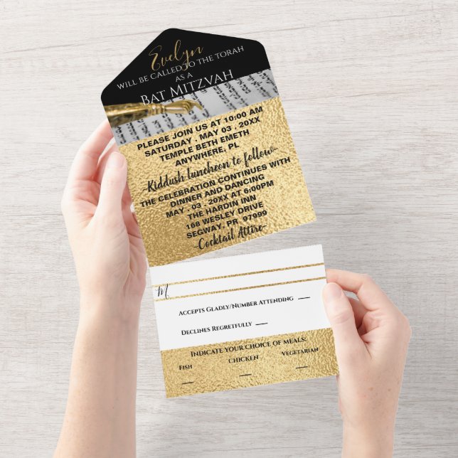 Bar Bat Mitzvah Dourado e Preto (Aba destacável)