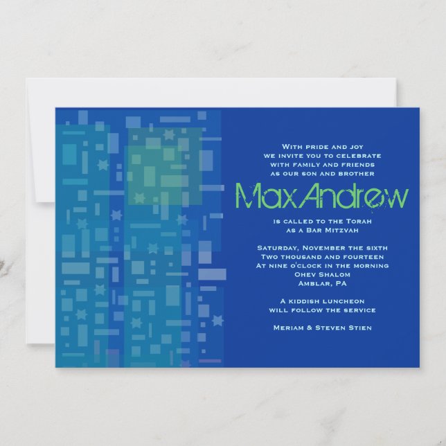 Bar Bat Mitzvah FALHA STARS & SQUARES Convite (Frente)