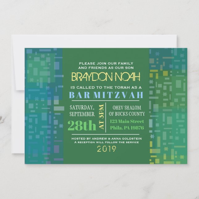 Bar Bat Mitzvah FALTANDO STARS & SQUARES Convite (Frente)