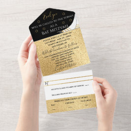 Bar Bat Mitzvah Tudo em Um Convite Elegante Dourad