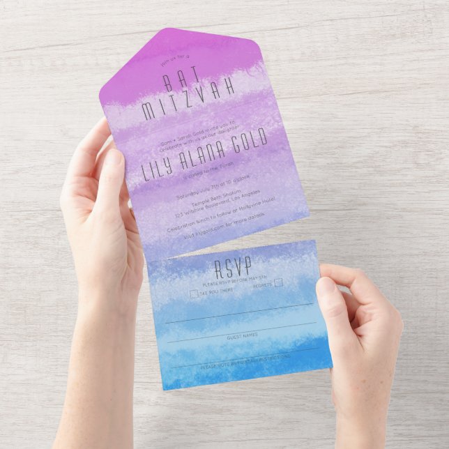 Bar BAT PERSONALIZADO Elegante Azul-Roxo MITZVAH (Aba destacável)