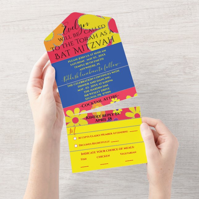 BAR BM Bat Mitzvah All em uma Flores de Convite (Tearaway)