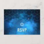 Bar da Galáxia Espacial Azul Mitzvah RSVP<br><div class="desc">Cartão de resposta RSVP do Bar Mitzvah do templo do espaço moderno.</div>