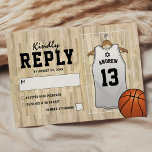 Bar de basquete Mitzvah RSVP<br><div class="desc">Cartões de resposta do bar mitzvah com fundo no campo de basquete,  uma camisa branca com o nome dos seus filhos,  número,  estrela do david,  e um modelo rsvp que é fácil de personalizar.</div>