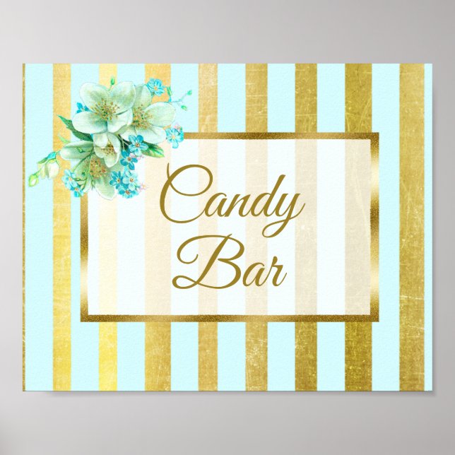 Bar de Casamento do  do Candy Azul e Poster Dourad (Frente)