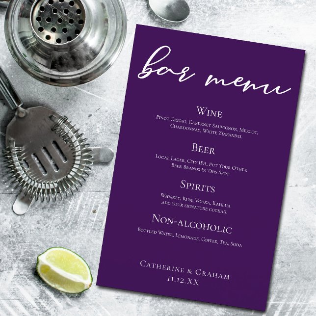 Bar de Casamento Roxo Escuro com Tipografia Branca (Criador carregado)