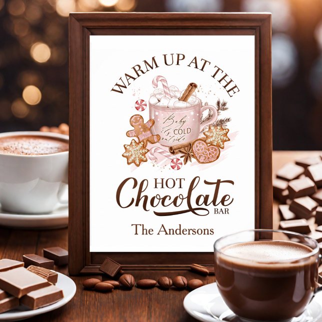 Bar de Chocolate Quente - Sinal Rosa Poster de Nat (Hot Chocolate Bar Sign Pink Christmas Poster)