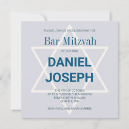 Bar de estrela judaica quadrada Mitzvah Convite - 