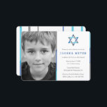 Bar de Fotografia Moderna - Convites Mitzvah | Azu<br><div class="desc">Bar de fotos azul moderno Mitzvah convites. Personalize online com a foto do seu filho e os detalhes de Mitzvah. Estrela de David design com sotaques azuis,  lacrimogêneos e cinzas modernos.</div>