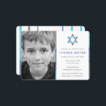 Bar de Fotografia Moderna - Convites Mitzvah | Azu<br><div class="desc">Bar de fotos azul moderno Mitzvah convites. Personalize online com a foto do seu filho e os detalhes de Mitzvah. Estrela de David design com sotaques azuis,  lacrimogêneos e cinzas modernos.</div>