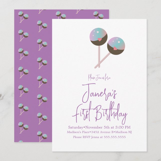 Bar de Pop de Bolo Bolo Primeiro Convite de Aniver (Frente/Verso)