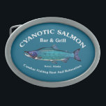 Bar de salmão cianótico e grill<br><div class="desc">Um Salmão de Sockeye de tom azul com texto que diz "Cyanotic Salmon Bar & Grill Kenai, Alaska" e "Combate ao Descanso e à Relaxação da Pesca. A pesca do salmão é muito popular, muito popular no Alasca. Imaginem centenas de passadores, quase ombro a ombro, alinhando ambos os bancos de...</div>