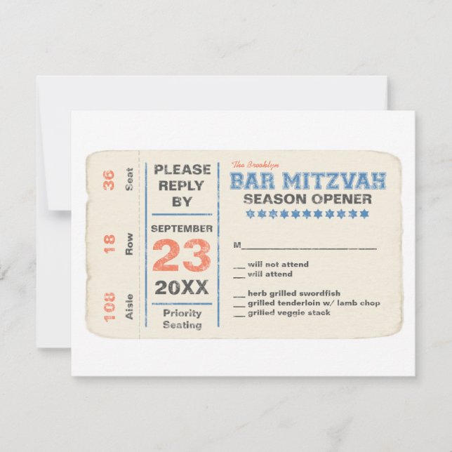 Bar desportivo Mitzvah RSVP Resposta Azul (Frente)