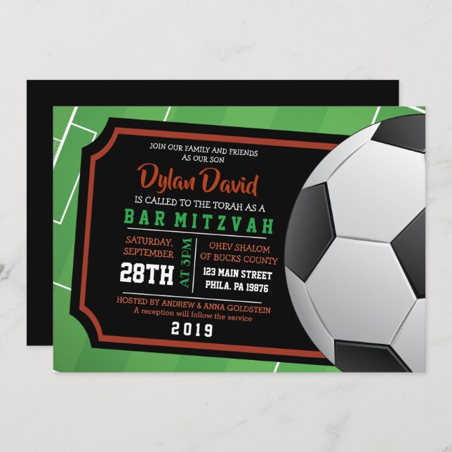 Bar do SOCCER TICKET Bat Mitzvah Convite (Frente/Verso)