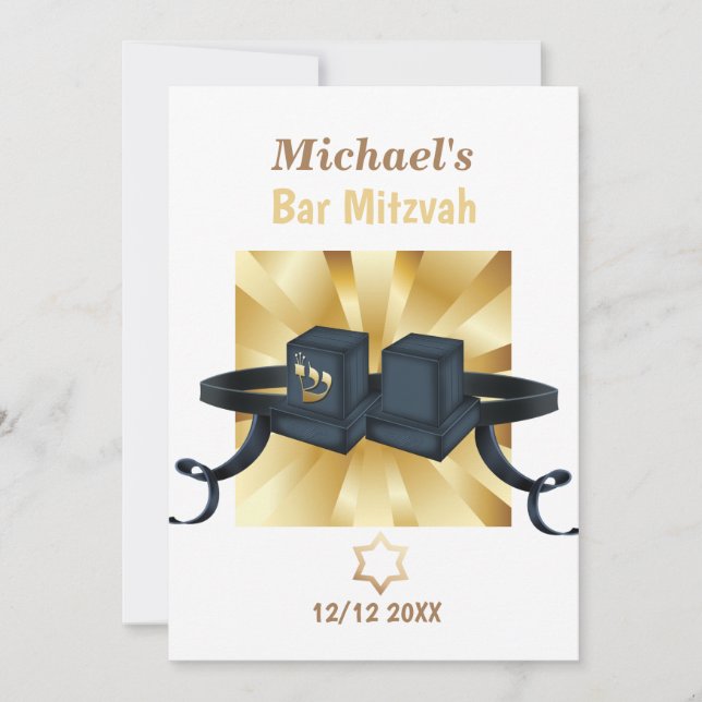 Bar Feliz Mitzvah 20XX Convite Decorativo Dourado (Frente)