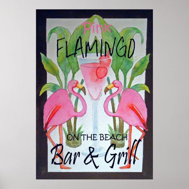 Bar Flamingo Rosa e Poster de Grill Beach (Frente)
