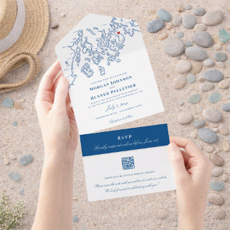 Bar Harbor Elegante Marinha QR Casamento