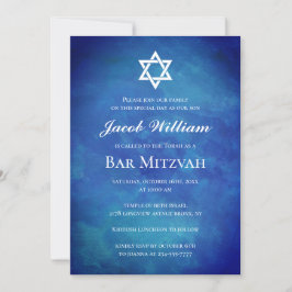 Bar Judeu Mitzvah Blue Watercolor Convite