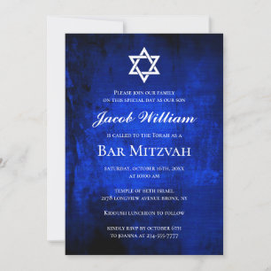Bar Judeu Mitzvah Blue Watercolor Convite