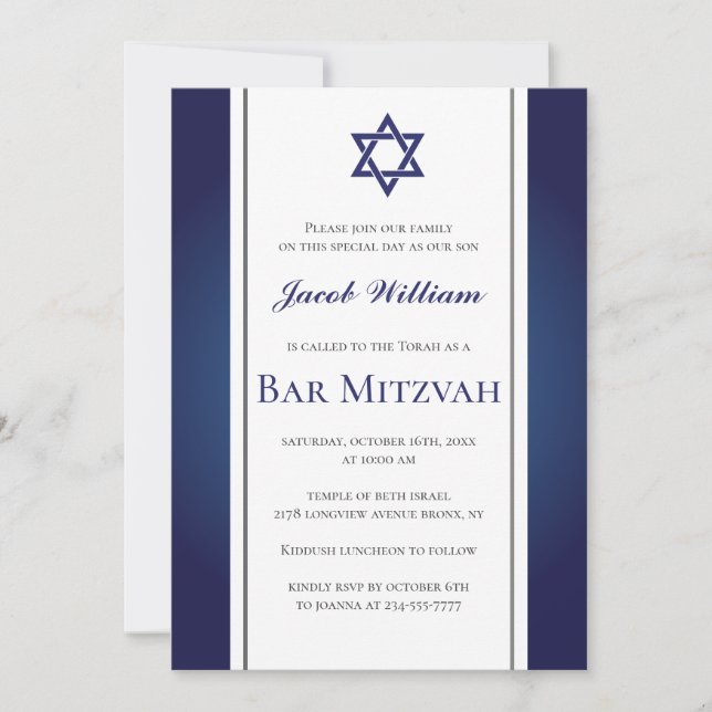 Bar Judeu Mitzvah Convite Personalizado (Frente)