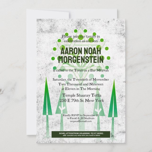 Bar Mitzvah Árvores da Vida Verde Branco ao Ar Liv (Verso)