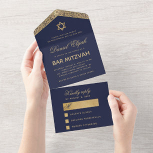 Bar Mitzvah Azul Marinho Dourado Roscrito Elegante