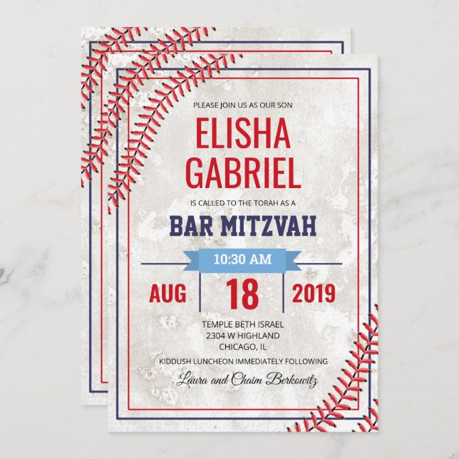 Bar Mitzvah Baseball Vintage Grunge Convite (Frente/Verso)