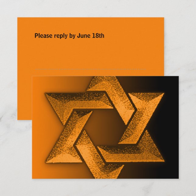 Bar Mitzvah Black e Orange Star de David RSVP (Frente/Verso)