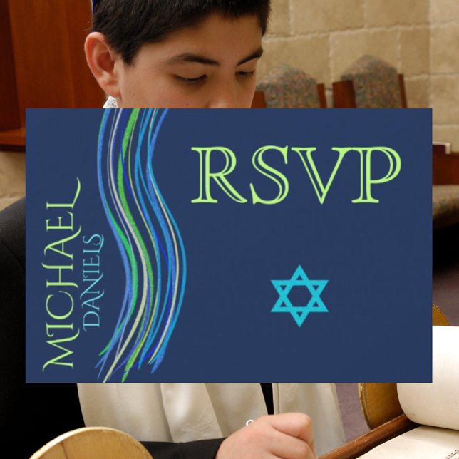 Bar Mitzvah Blue e Green Prayer Shawl RSVP (Criador carregado)