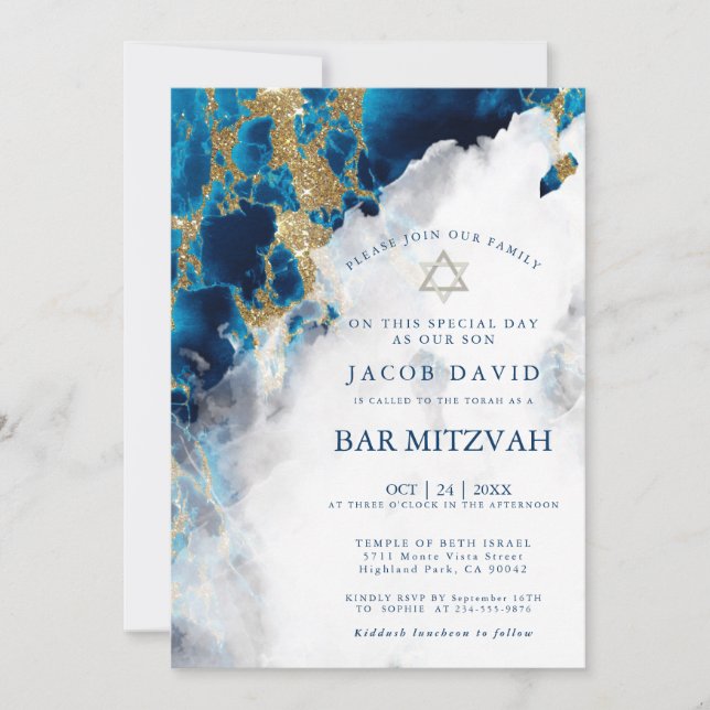 Bar Mitzvah | Blue Sapphire Watercolor Geode (Frente)
