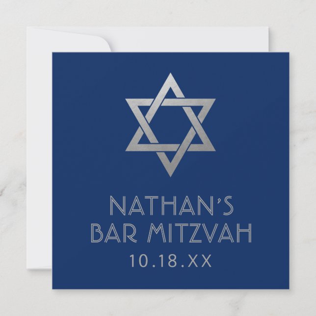 Bar Mitzvah Blue Silver Star do David Mini Sinal (Frente)