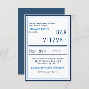 Bar Mitzvah Blue Stripe Modern Convite