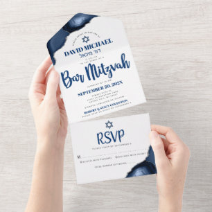 Bar Mitzvah Bold Marinho Moderno Blue Agate Script
