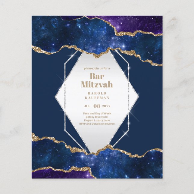 BAR MITZVAH CARDS Celestial CÉus Azul Galáxia Dour (Frente)