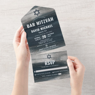 Bar Mitzvah Cinza de carvão Silver Foil Moderno Ne