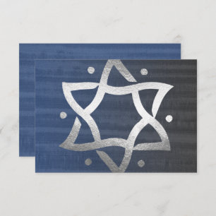 Bar Mitzvah Cinza e Blue Wooden Silver Star RSVP