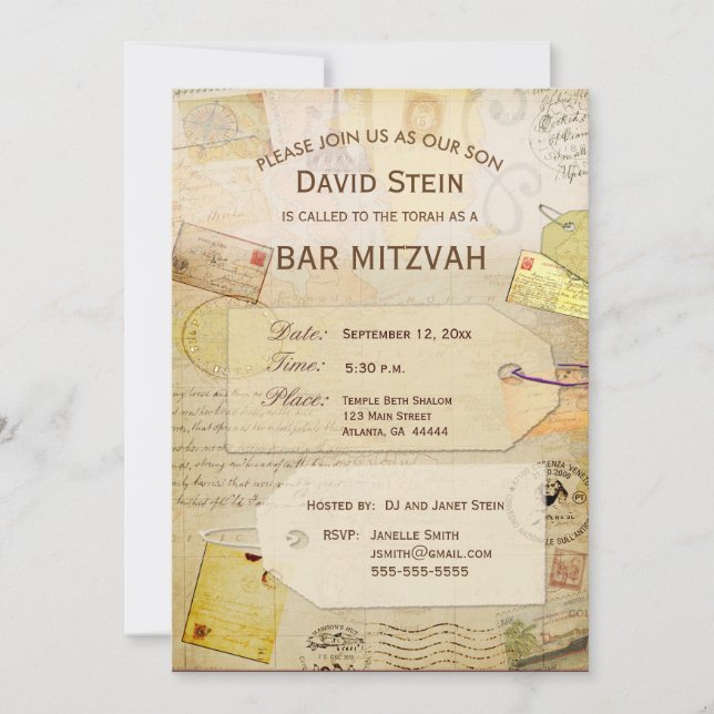 Bar Mitzvah Convite com tema viagem (Frente)