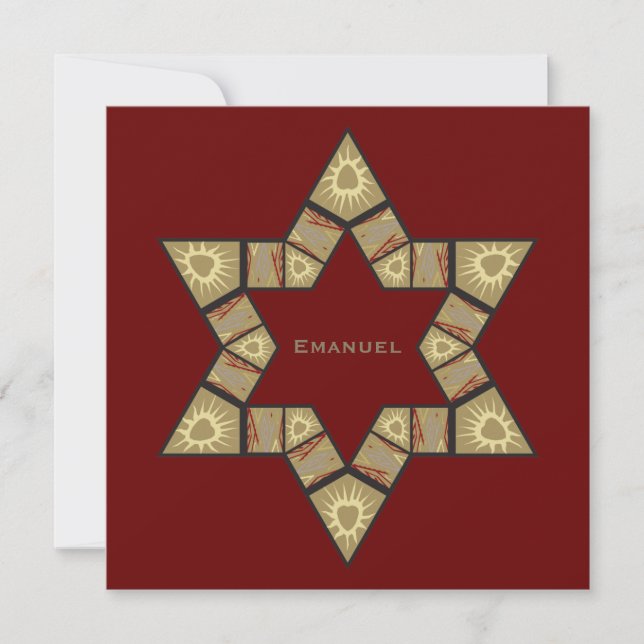 Bar Mitzvah Convite Emanuel Star David Maroon (Frente)
