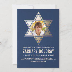 Bar Mitzvah Convites  Faux Gold Foil Star