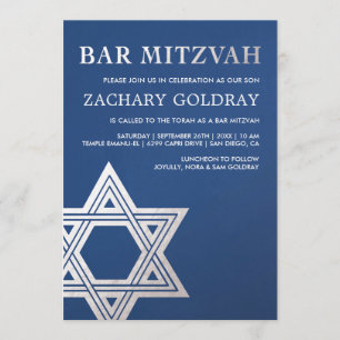 Bar Mitzvah Convites  Faux Silver Foil Star