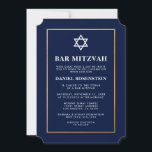 Bar Mitzvah Elegante Blue e Dourado Convite<br><div class="desc">Bar Mitzvah Blue e Dourado Cartão de Convite - Estilo de Bilhete</div>