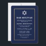 Bar Mitzvah Elegante Convite Azul e Dourado<br><div class="desc">Bar Mitzvah Blue e Dourado Cartão de Convite - Estilo de Bilhete</div>